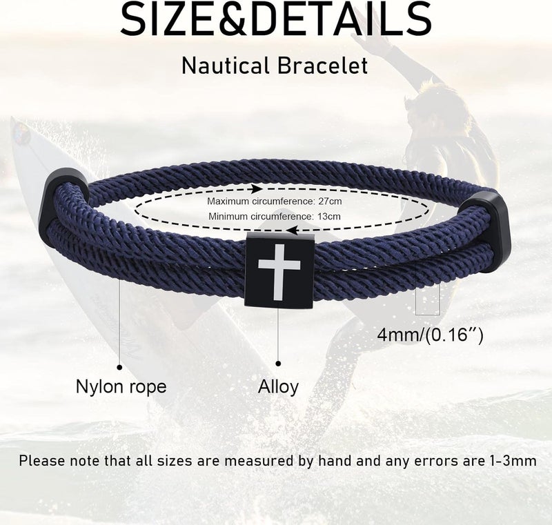 TempBeau Store Braided Men Rope Cross Bracelet - Adjustable Tree of Life Cord Surfing Bracelet, Handmade Nautical Navy Marine String Bracelet with Metal Knot, Easter Women Bracelets Gifts - Image 5